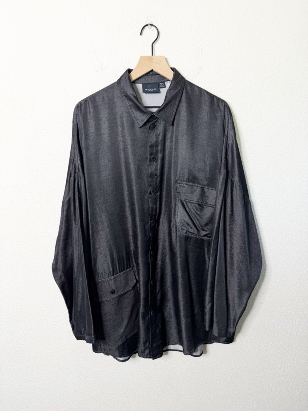 Friend Rice Grey Long Sleeve Oversized Button Up Mens Top Size L